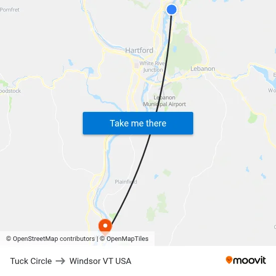Tuck Circle to Windsor VT USA map