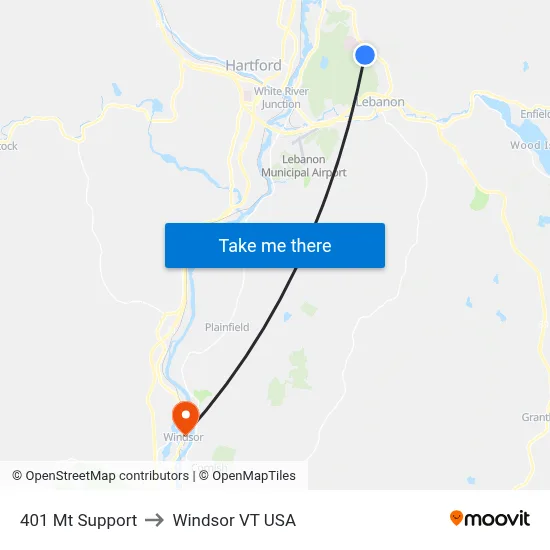 401 Mt Support to Windsor VT USA map