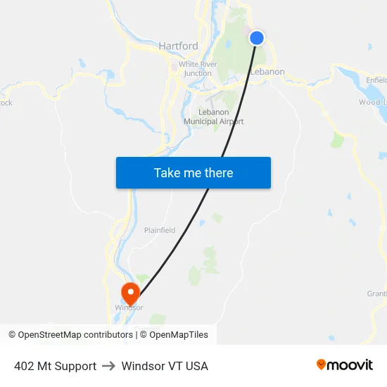 402 Mt Support to Windsor VT USA map
