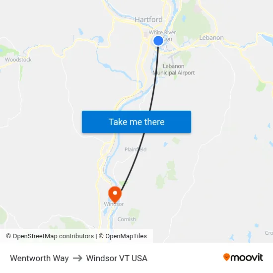 Wentworth Way to Windsor VT USA map