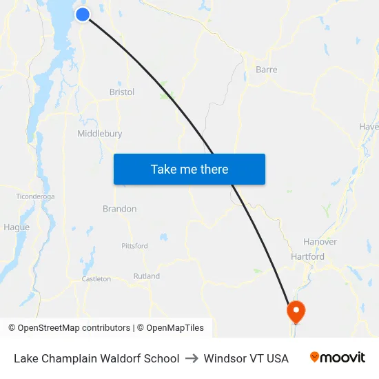 Lake Champlain Waldorf School to Windsor VT USA map