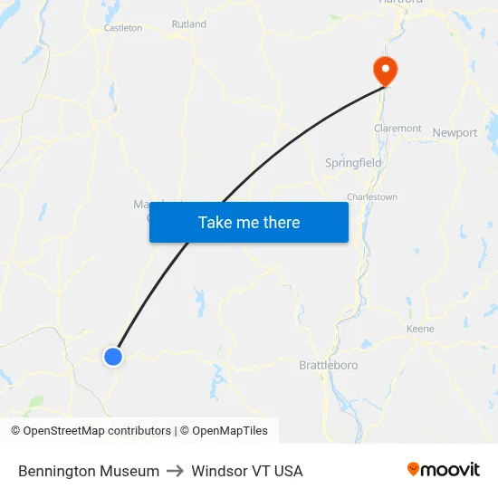 Bennington Museum to Windsor VT USA map