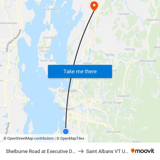 Shelburne Road at Executive Drive to Saint Albans VT USA map