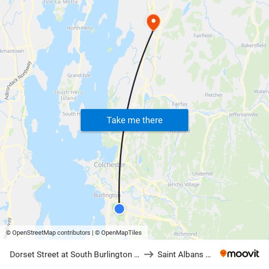 Dorset Street at South Burlington High School to Saint Albans VT USA map