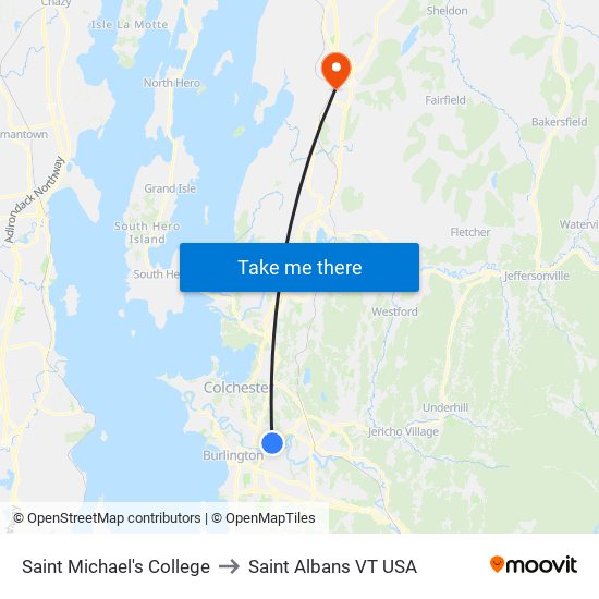 Saint Michael's College to Saint Albans VT USA map