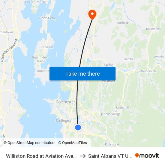 Williston Road at Aviation Avenue to Saint Albans VT USA map