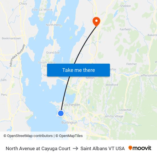North Avenue at Cayuga Court to Saint Albans VT USA map