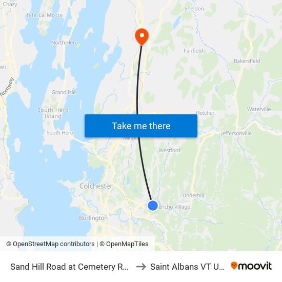 Sand Hill Road at Cemetery Road to Saint Albans VT USA map