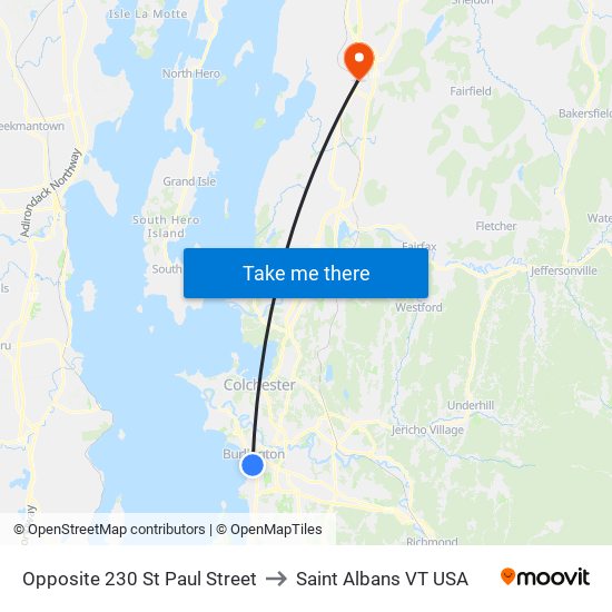 Opposite 230 St Paul Street to Saint Albans VT USA map
