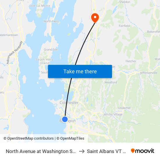 North Avenue at Washington Street to Saint Albans VT USA map