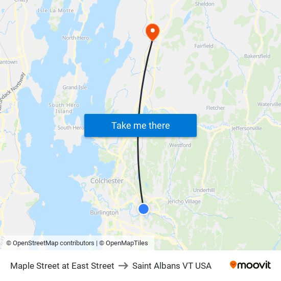 Maple Street at East Street to Saint Albans VT USA map