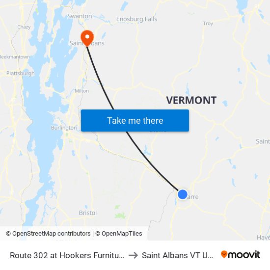 Route 302 at Hookers Furniture to Saint Albans VT USA map