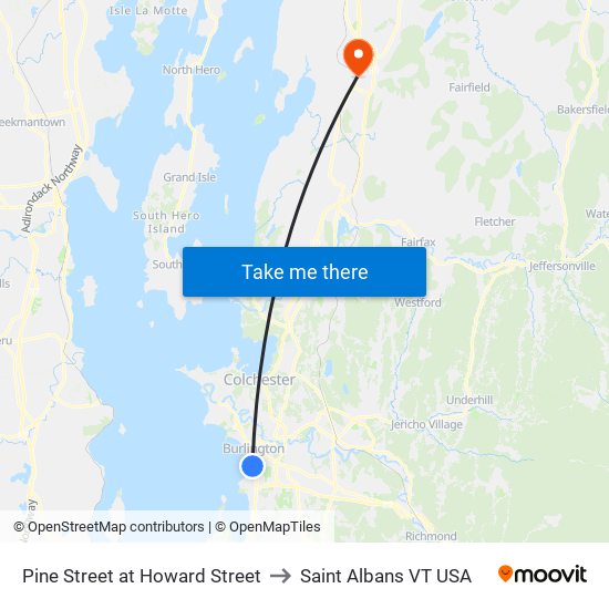 Pine Street at Howard Street to Saint Albans VT USA map