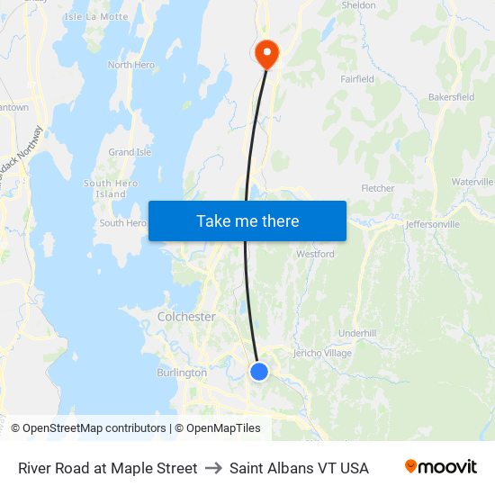 River Road at Maple Street to Saint Albans VT USA map