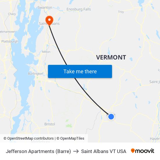 Jefferson Apartments (Barre) to Saint Albans VT USA map