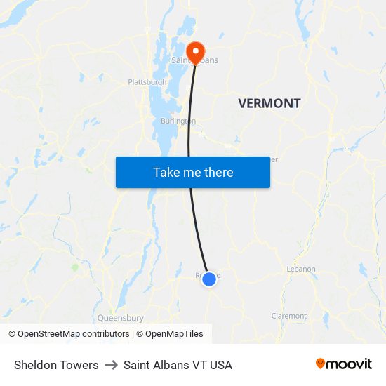 Sheldon Towers to Saint Albans VT USA map