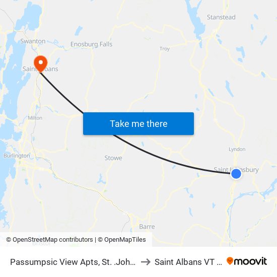 Passumpsic View Apts, St. .Johnsbury to Saint Albans VT USA map