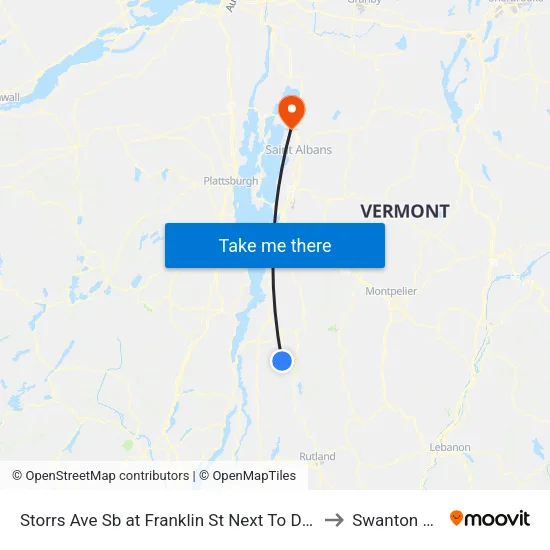 Storrs Ave Sb at Franklin St Next To Davis Family Library to Swanton VT USA map