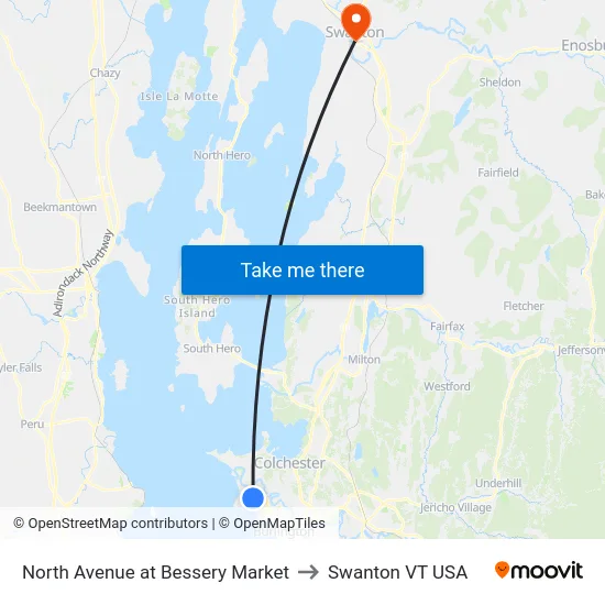 North Avenue at Bessery Market to Swanton VT USA map