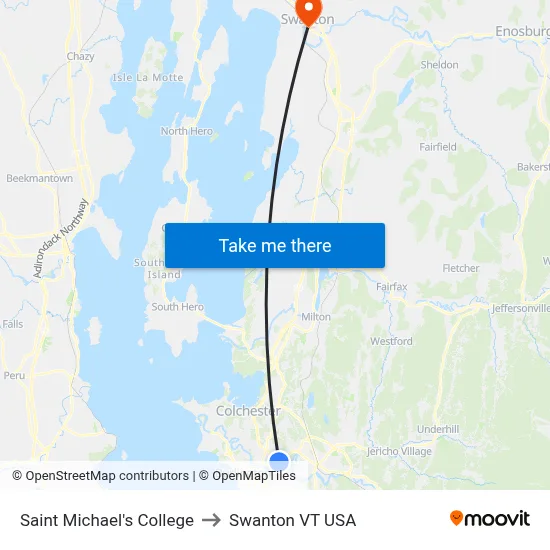 Saint Michael's College to Swanton VT USA map