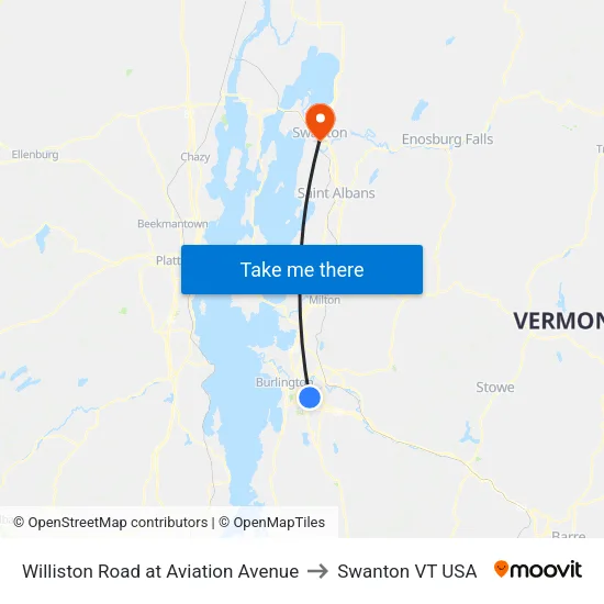 Williston Road at Aviation Avenue to Swanton VT USA map