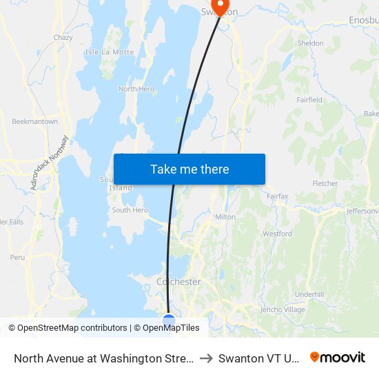 North Avenue at Washington Street to Swanton VT USA map