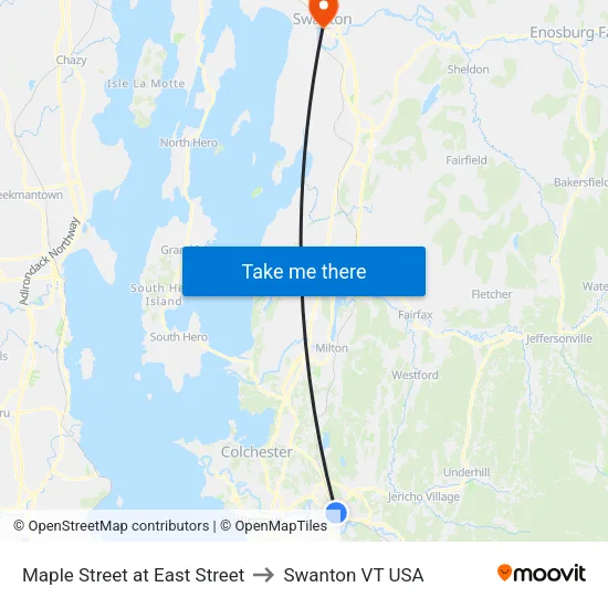 Maple Street at East Street to Swanton VT USA map