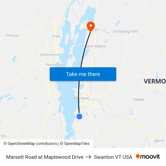 Marsett Road at Maplewood Drive to Swanton VT USA map