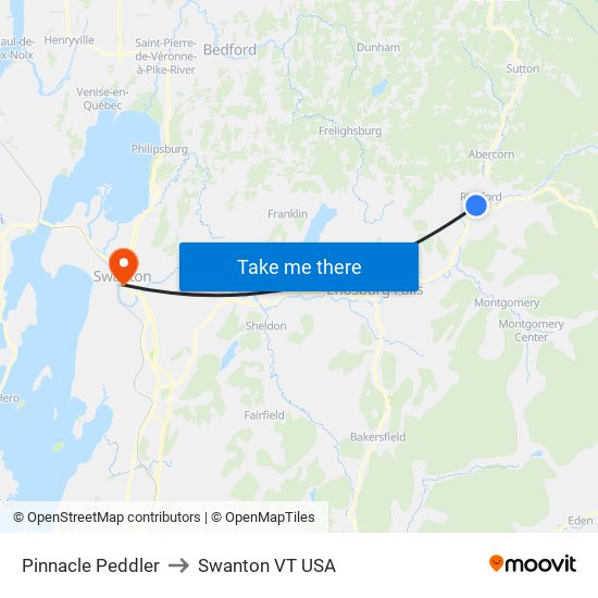 Pinnacle Peddler to Swanton VT USA map