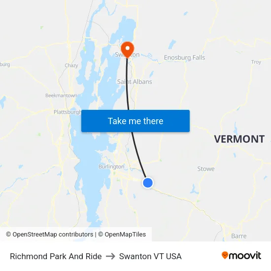 Richmond Park And Ride to Swanton VT USA map