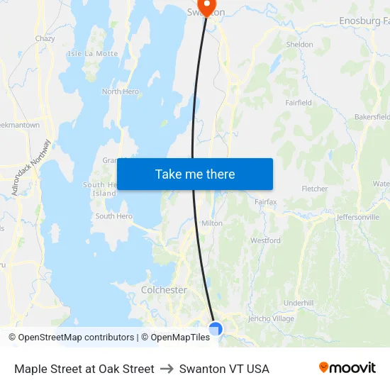 Maple Street at Oak Street to Swanton VT USA map