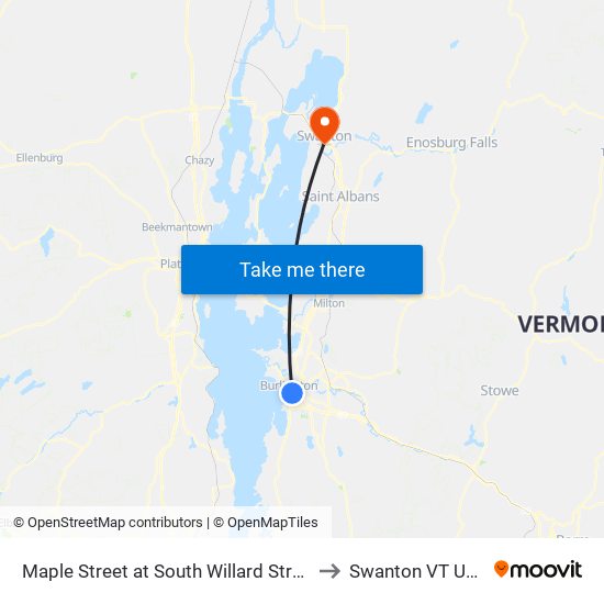 Maple Street at South Willard Street to Swanton VT USA map