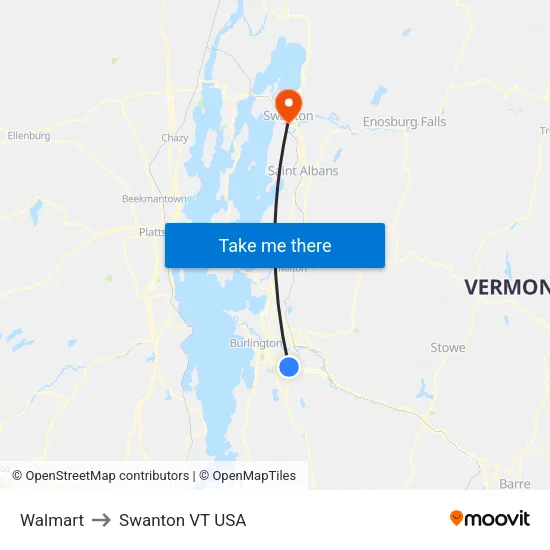 Walmart to Swanton VT USA map
