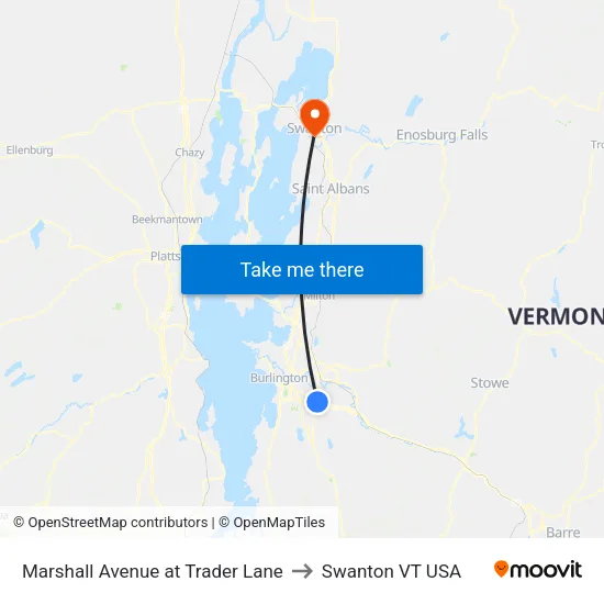Marshall Avenue at Trader Lane to Swanton VT USA map