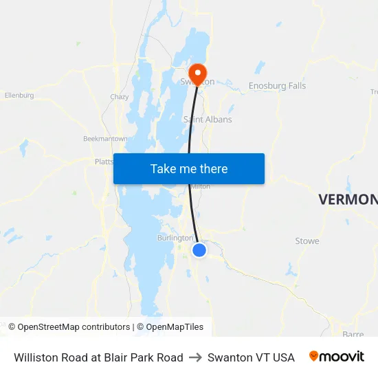 Williston Road at Blair Park Road to Swanton VT USA map