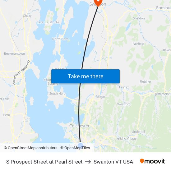 S Prospect Street at Pearl Street to Swanton VT USA map