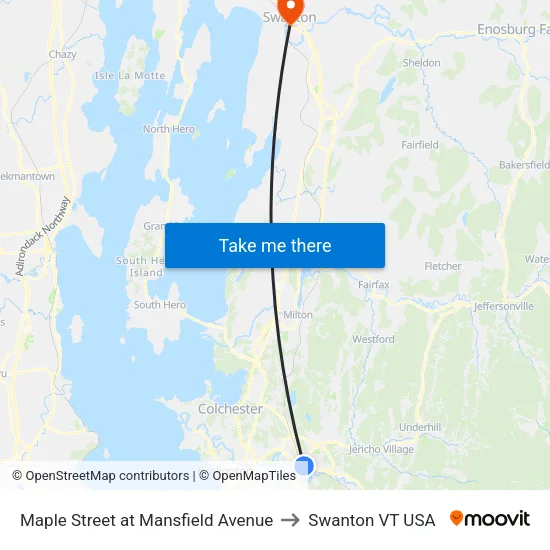 Maple Street at Mansfield Avenue to Swanton VT USA map