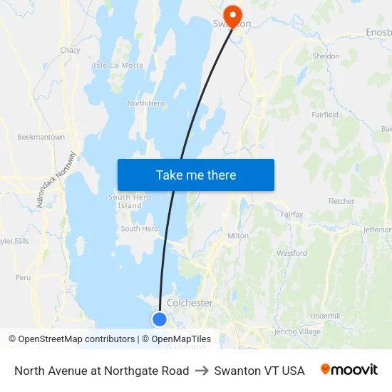North Avenue at Northgate Road to Swanton VT USA map