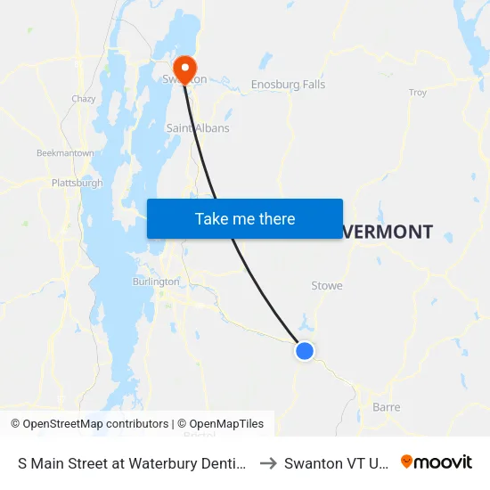 S Main Street at Waterbury Dentistry to Swanton VT USA map
