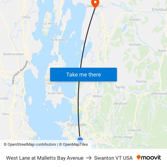 West Lane at Malletts Bay Avenue to Swanton VT USA map