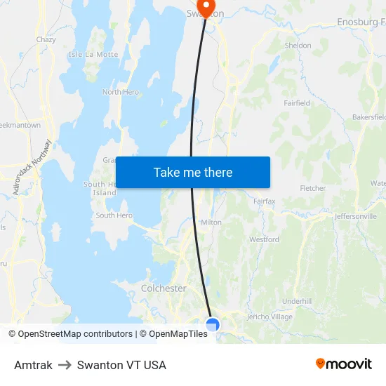Amtrak to Swanton VT USA map