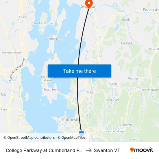 College Parkway at Cumberland Farms to Swanton VT USA map