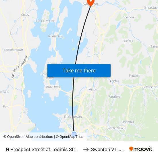 N Prospect Street at Loomis Street to Swanton VT USA map