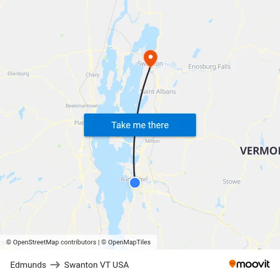 Edmunds to Swanton VT USA map