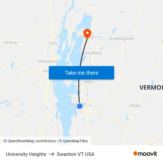 University Heights to Swanton VT USA map