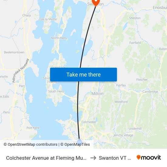 Colchester Avenue at Fleming Museum to Swanton VT USA map