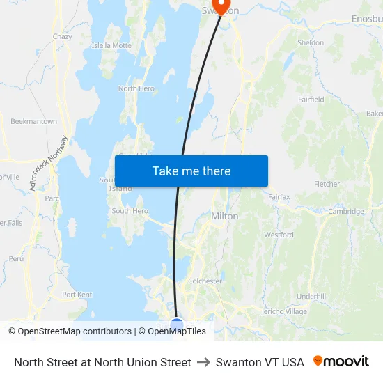 North Street at North Union Street to Swanton VT USA map