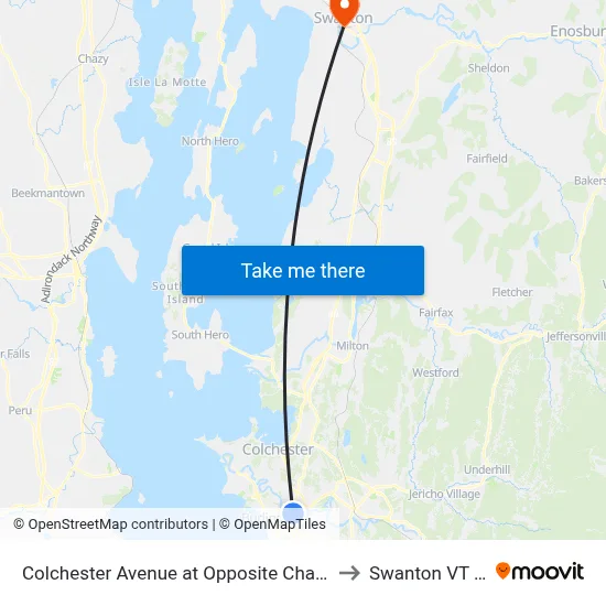 Colchester Avenue at Opposite Chase Street to Swanton VT USA map