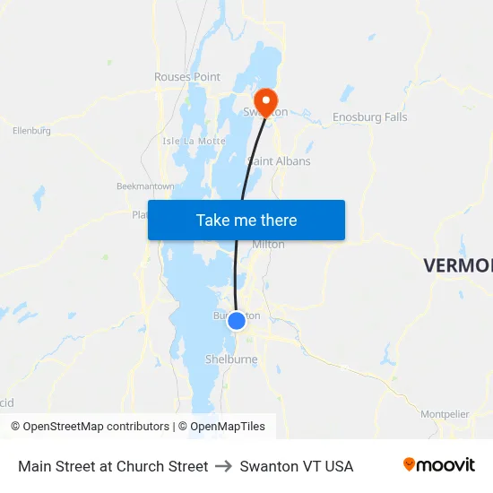 Main Street at Church Street to Swanton VT USA map