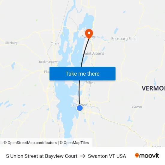 S Union Street at Bayview Court to Swanton VT USA map